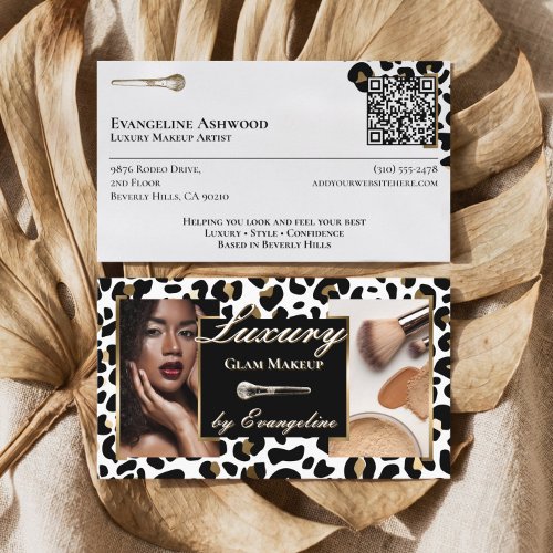 Luxury Black Gold Cheetah Leopard Print Makeup Business Card