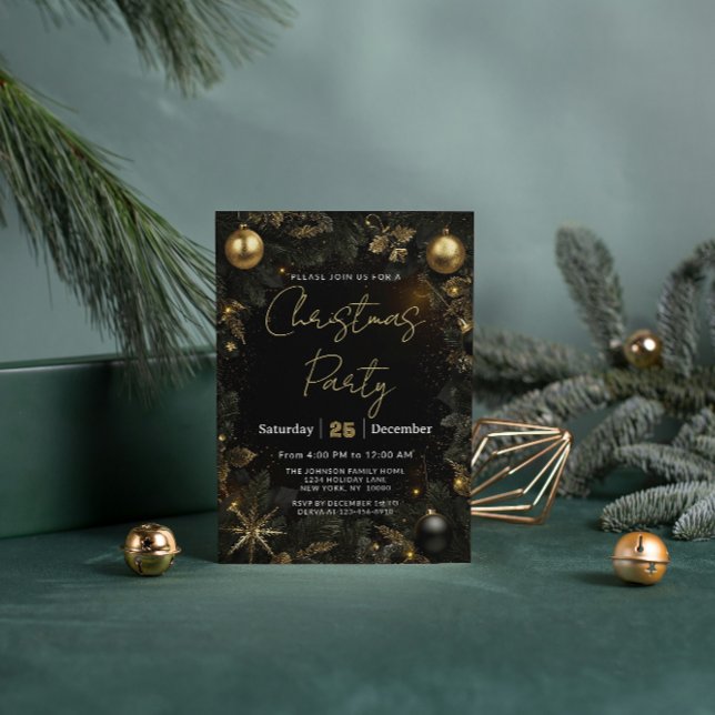 Luxury Black & Gold Christmas Party Invitation Foil Invitation (Creator Uploaded)