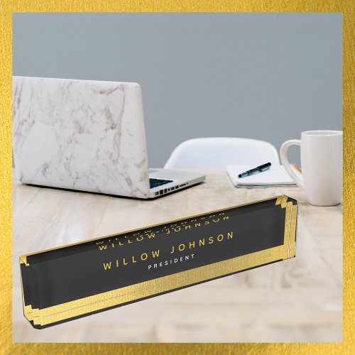 Luxury Black Gold Classy Executive Business Gift  Desk Name Plate