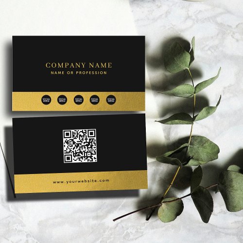 Luxury Black Gold Company Social Media  QR Code Business Card