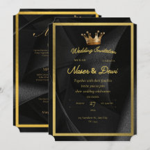 Luxury Black & Gold Crown Wedding Invitation