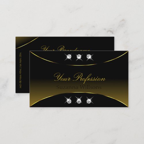 Luxury Black Gold Decor with Sparkling Diamonds Business Card