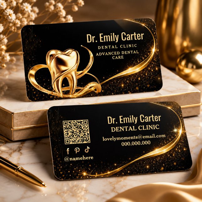 Luxury Black & Gold Dental | Elegant Dental  Business Card (Luxury Black & Gold Dental | Elegant Dental Business Card #dentalbusinesscard)