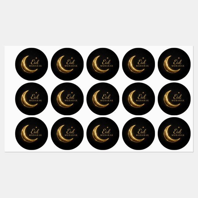 Luxury Black & Gold Eid Mubarak Stickers– Elegant Labels (Sheet)