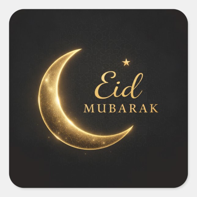 Luxury Black & Gold Eid Mubarak Stickers– Elegant Square Sticker (Front)