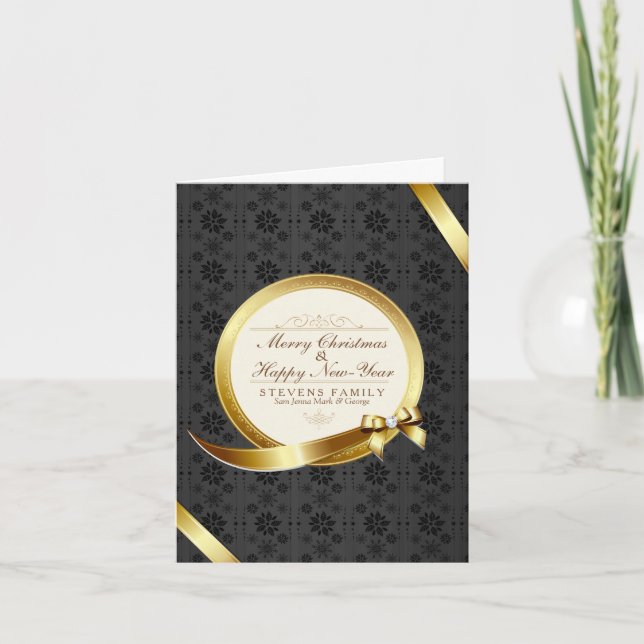 Luxury Black & Gold Elegant Merry Christmas Holiday Card (Front)