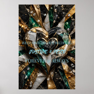 Luxury Black Gold Emerald Marble Diamond Heart Poster