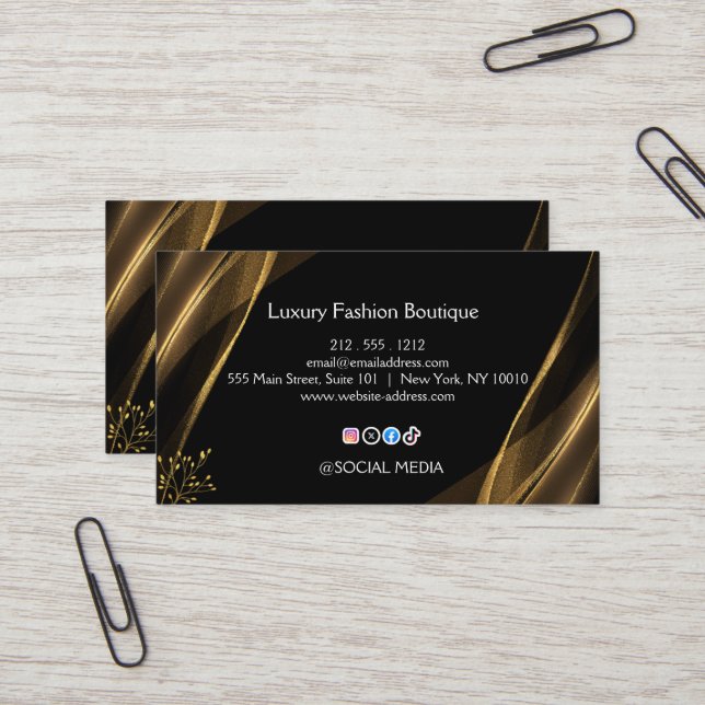 Luxury Black Gold Fashion Boutique Business Card (Front/Back In Situ)