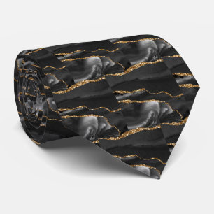 Luxury Black Gold Faux Glitter Faux Silk Neck Tie
