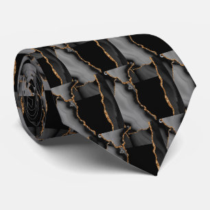 Luxury Black Gold Faux Glitter Faux Silk Neck Tie