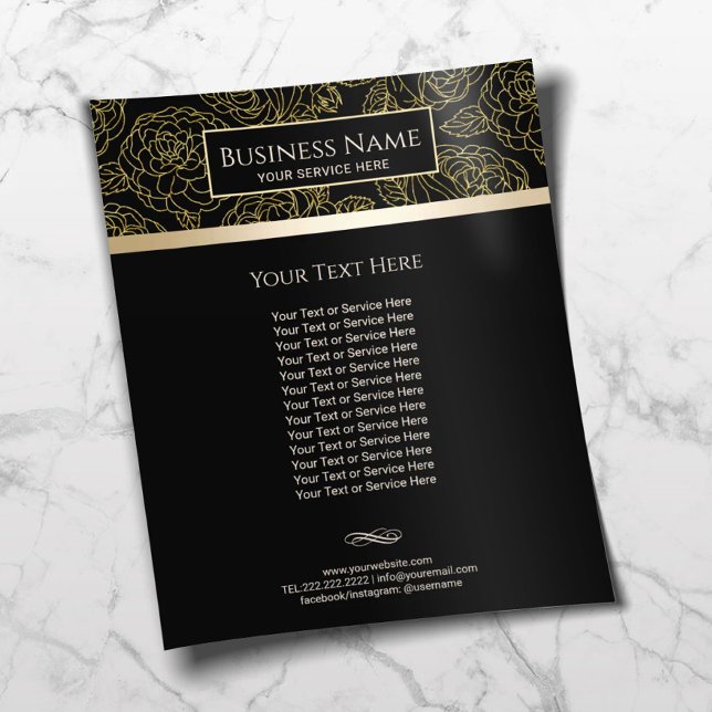 Luxury Black & Gold Floral Pattern Salon & Spa  Flyer (Creator Uploaded)