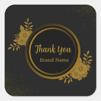 Luxury Black & Gold Floral Thank You Square Sticker