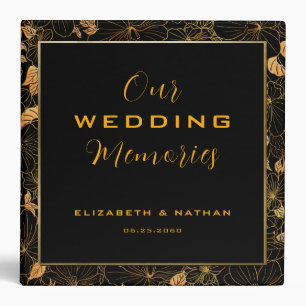 Luxury Black & Gold Floral Wedding 3 Ring Binder