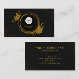 Luxury black & gold floral wreath logo business card