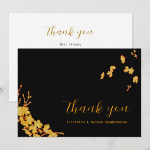 Luxury Black & Gold Flowers Thank You Card