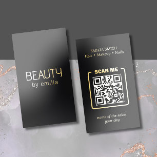 Luxury Black Gold Foil Beauty Salon QR Code Business Cards