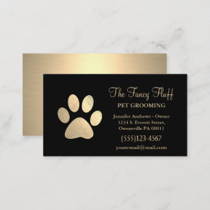 Luxury Black Gold Foil Dog Paw Grooming Service Business Card