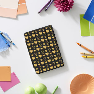 Luxury Black Gold Foil Hearts iPad Mini Cover