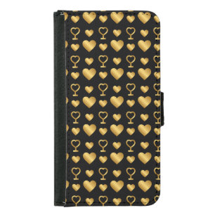 Luxury  Black Gold Foil Hearts  Samsung Galaxy S5 Wallet Case