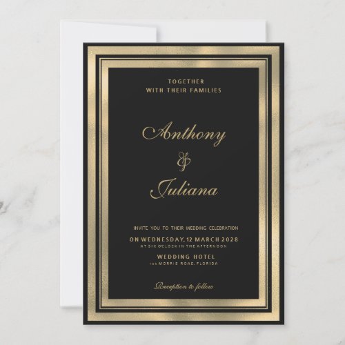 Luxury black gold geometric frame elegant wedding  invitation