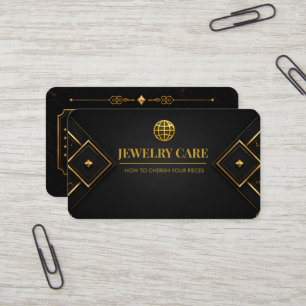 Luxury Black Gold Geometric Jewelry Care Card