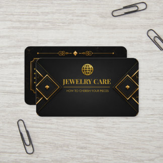 Luxury Black Gold Geometric Jewelry Care Card