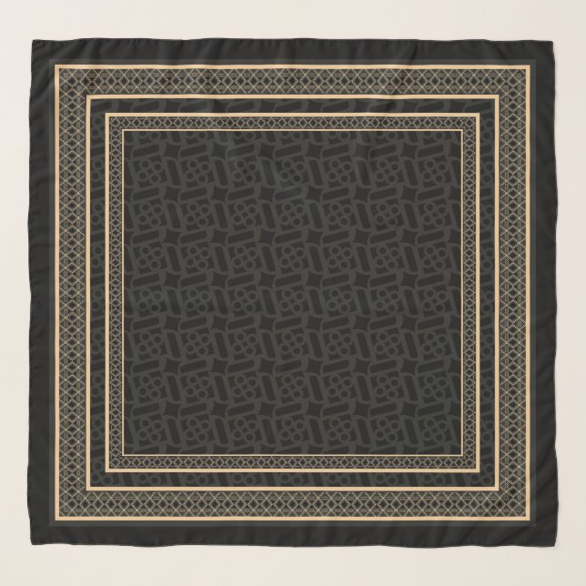 Luxury Black Gold Geometric Pattern Scarf (Front)