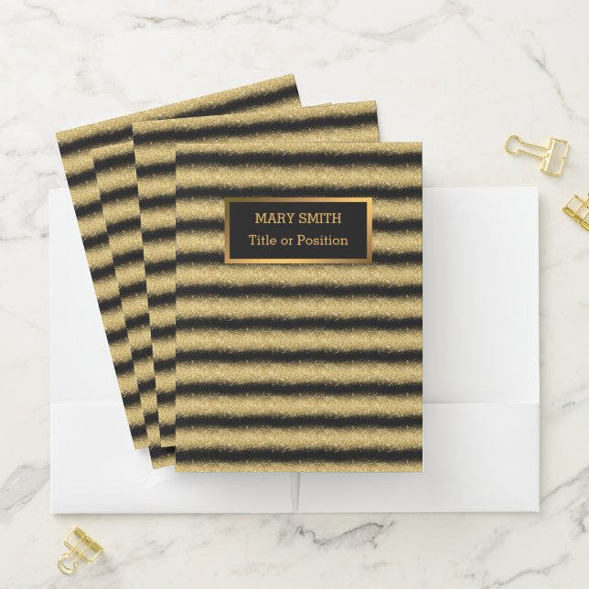 Luxury Black Gold Glitter Add Your Text Gift Pocket Folder (In Situ)
