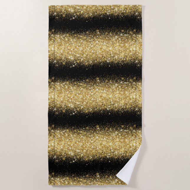 Luxury Black Gold Glitter Beach Towel (Front)