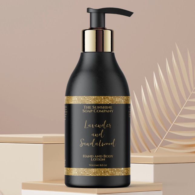 Luxury black & gold glitter cosmetics bottle label (Creator Uploaded)