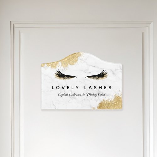 Luxury Black  Gold Glitter Eyelash Logo Marble Door Sign
