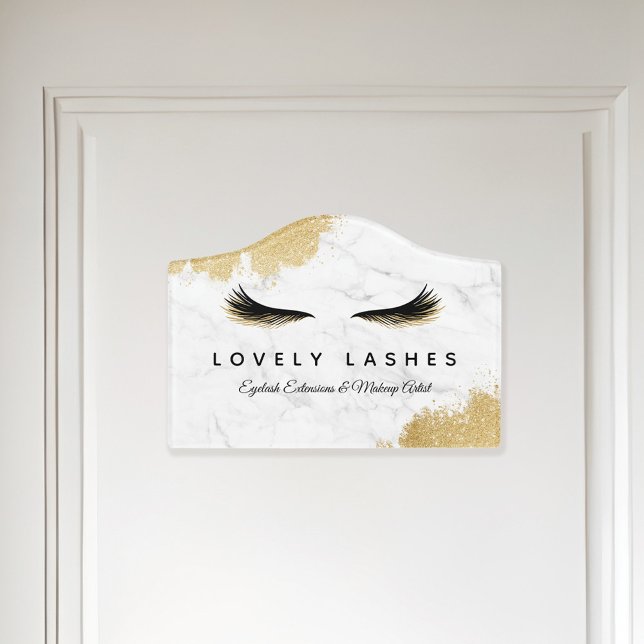 Luxury Black & Gold Glitter Eyelash Logo Marble Door Sign (Luxury Black & Gold Glitter Eyelash Logo Marble Door Sign)