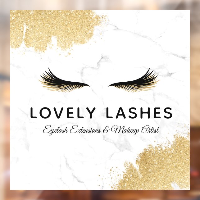 Luxury Black & Gold Glitter Eyelash Logo Marble Window Cling (Sheet 2)
