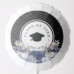 Luxury Black Gold Glitter Floral Graduation Balloon