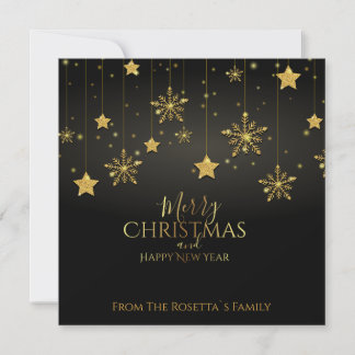 Luxury Black Gold Glitter Hanging Stars Christmas Holiday Card