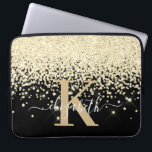 Luxury Black Gold Glitter Monogram Script  Laptop Sleeve<br><div class="desc">Luxury, Elegant, Modern, Girly gold glitter diamond confetti custom personalized monogrammed laptop sleeve on black. Features a faux yellow gold diamonds confetti on black. Beautiful first name signature template in hand lettering calligraphy swash tail font script. Add your name and monogram initial. Please note: this design is a printed photo...</div>