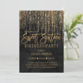 Luxury Black Gold Glitter Pearl Marble Sweet 16 Invitation (Standing Front)