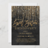 Luxury Black Gold Glitter Pearl Marble Sweet 16 Invitation (Front)