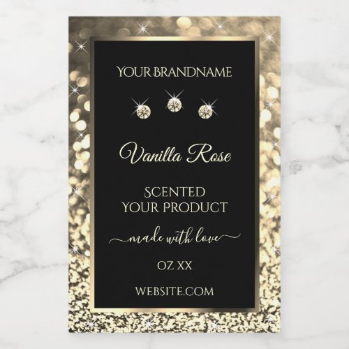 Luxury Black Gold Glitter Product Labels Diamonds