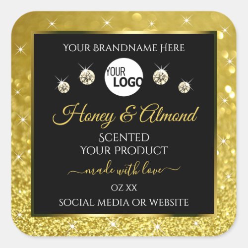 Luxury Black Gold Glitter Product Labels with Logo
