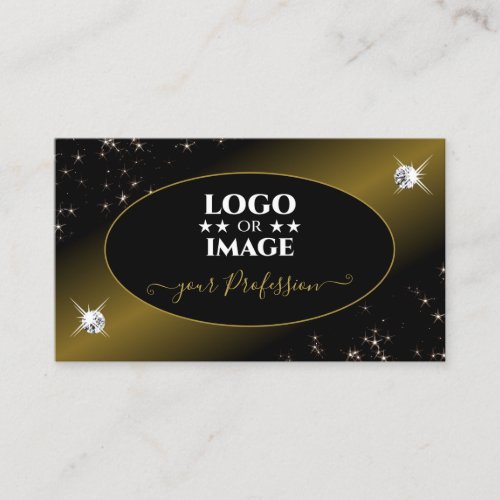Luxury Black Gold Glitter Stars Diamonds with Logo Business Card