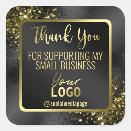 Luxury Black Gold Glitter Thank You Business Logo Square Sticker