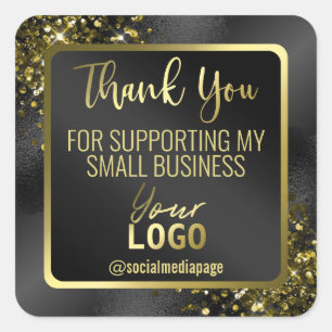 Luxury Black Gold Glitter Thank You Business Logo Square Sticker