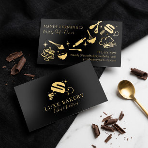 Luxury Black Gold Gourmet Professional Pastry Chef Foil Business Cards