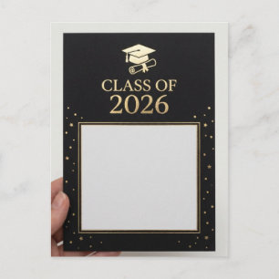 Luxury Black & Gold Graduation Announcement Photo Postcard