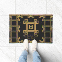 Luxury Black Gold Greek Key Monogrammed