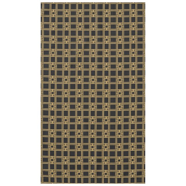 Luxury Black Gold Greek Key Pattern Tablecloth (Front)