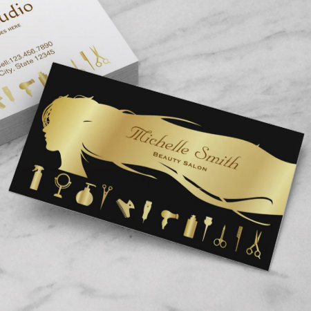 Luxury Black Gold Hair Stylist Beauty Salon Business Card