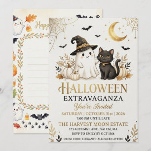 Luxury Black Gold Halloween Party Invitation Card 