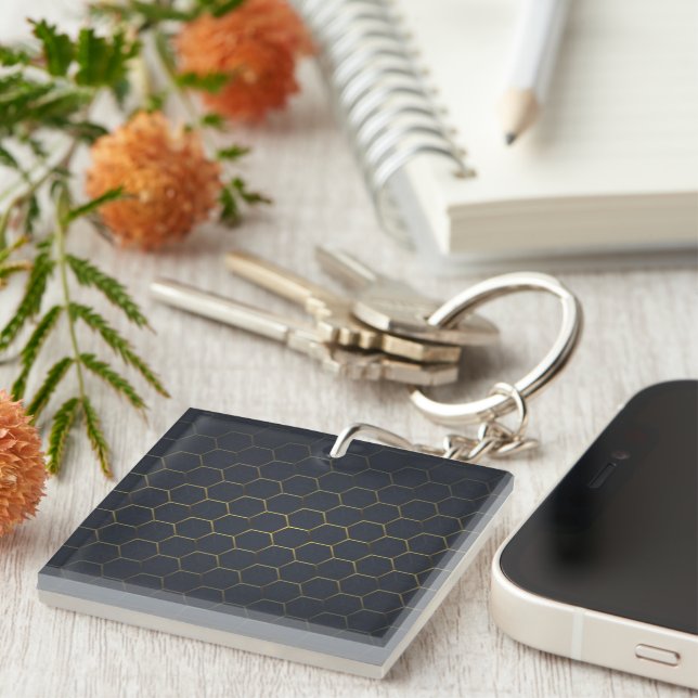 Luxury Black Gold Hexagonal Keychain Stylish Desig (Front Right)